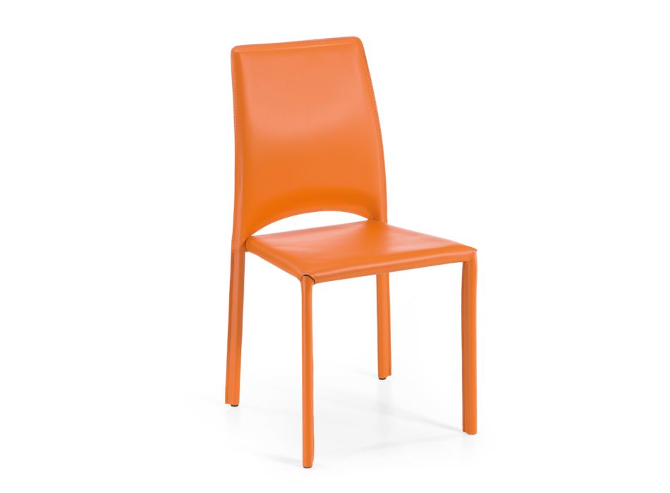 Krzesło do jadalni z pomarańczowej skóry regenerowanej Made in Italy - drzewo Viadurini