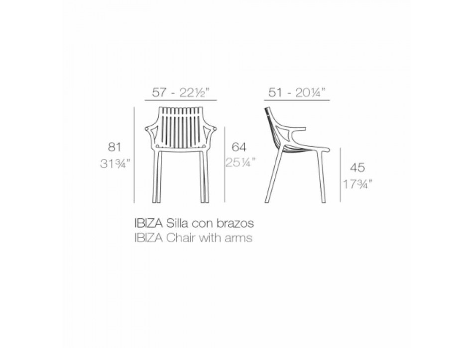 4-częściowe plastikowe krzesło do jadalni na świeżym powietrzu z możliwością układania w stosy - Ibiza firmy Vondom