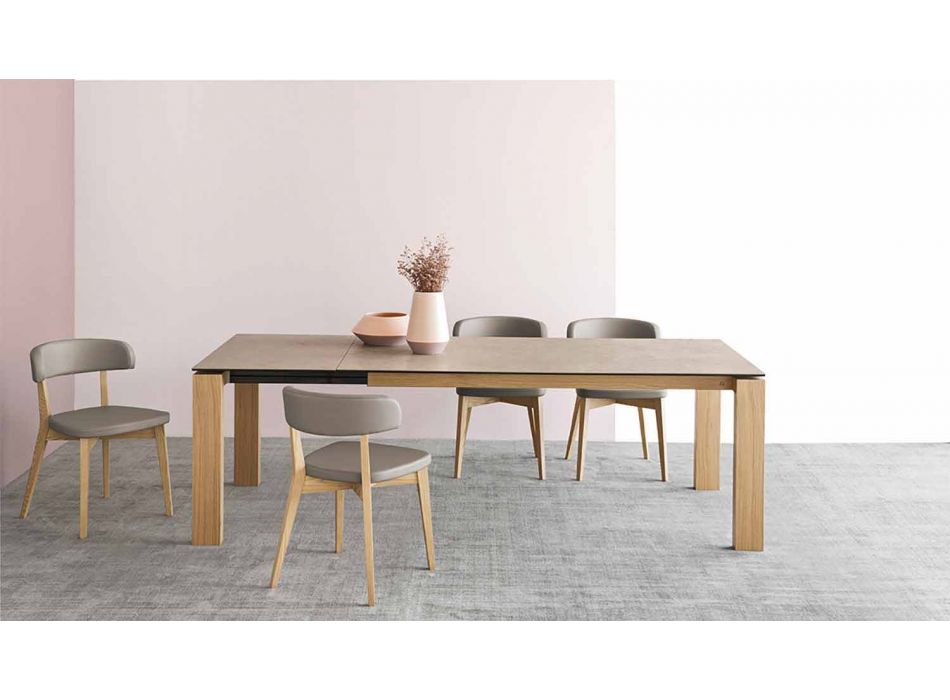 Krzesło do jadalni z drewna i tkaniny lub sztucznej skóry Made in Italy - Siren Viadurini