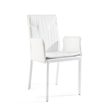 Krzesło do salonu z podłokietnikami z białej skóry Made in Italy - Casetta Viadurini