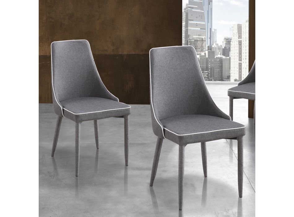 Tapicerowane i tapicerowane krzesło do salonu w szarej tkaninie 4 sztuki - Padwa Viadurini