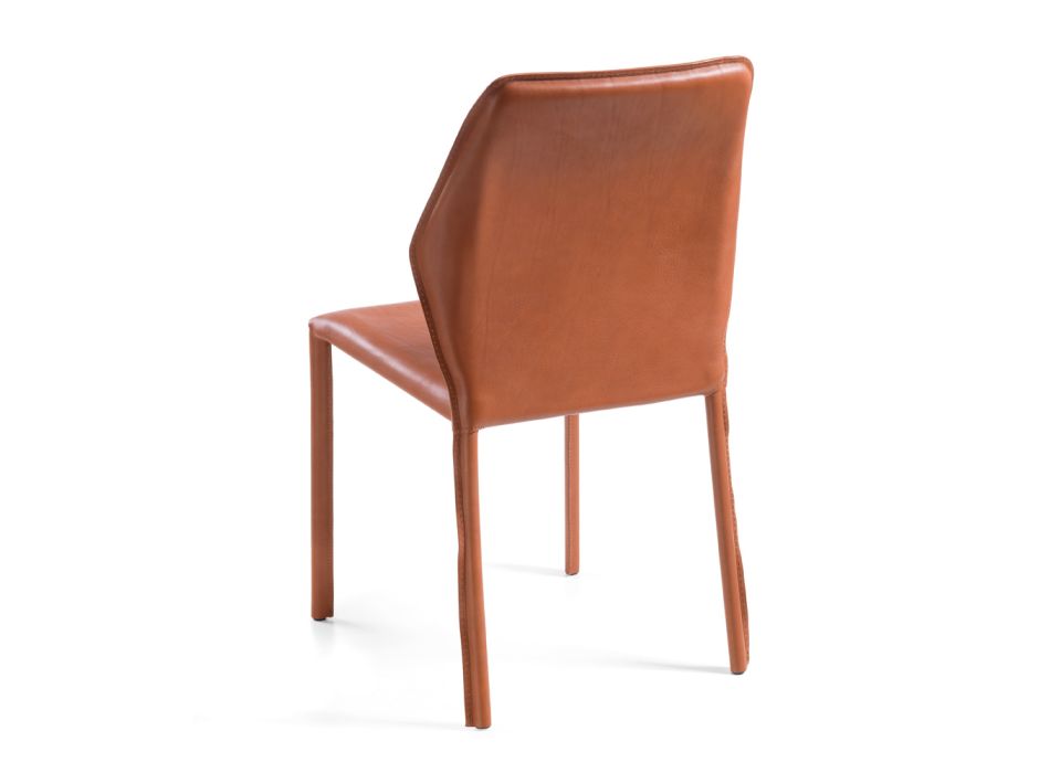 Krzesło do salonu ze postarzanej skóry licowej wyprodukowanej we Włoszech - Fiocco Viadurini
