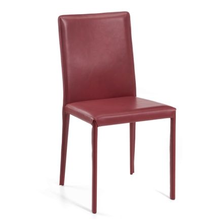 Krzesło do salonu ze skóry licowej w kolorze wina Made in Italy - Ride Viadurini