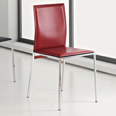 Designerskie krzesło do salonu z chromowanego metalu i regenerowanej skóry - Gautier Viadurini