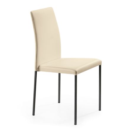 Krzesło do salonu ze skóry w kolorze kości słoniowej i stali Made in Italy - dziecko Viadurini