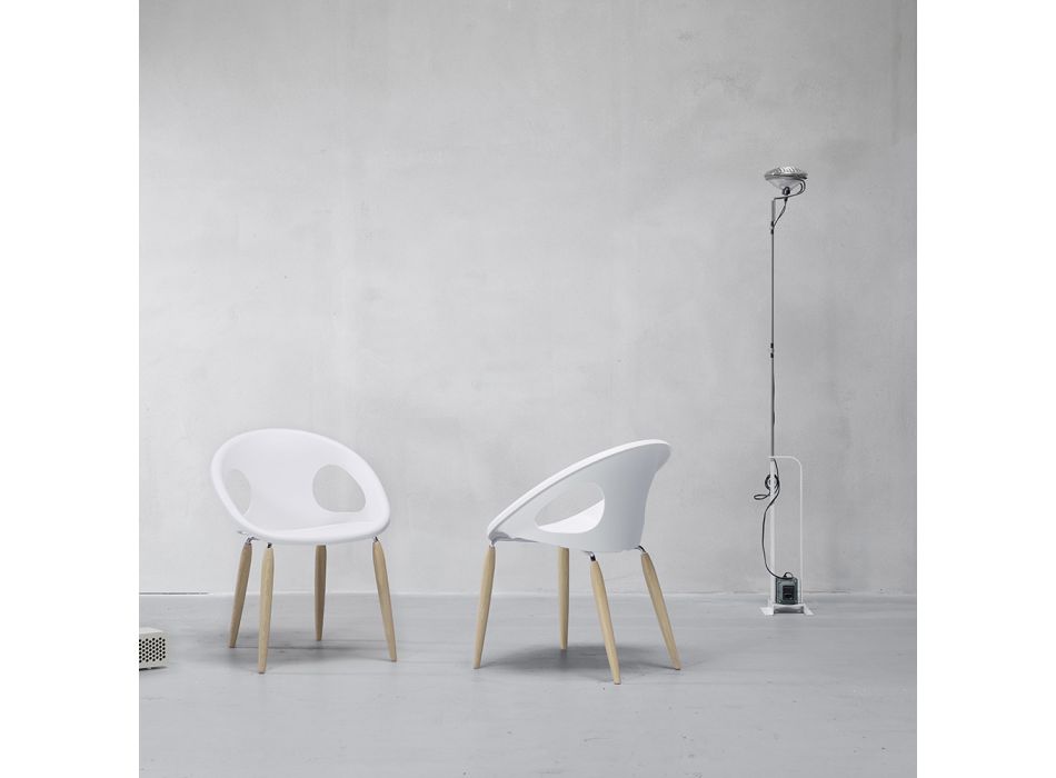 Krzesło do salonu z technopolimeru i drewna Made in Italy 2 sztuki - Yuri Viadurini