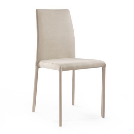 Krzesło do salonu z tkaniny w kolorze piasku i stali Made in Italy - Cigno Viadurini