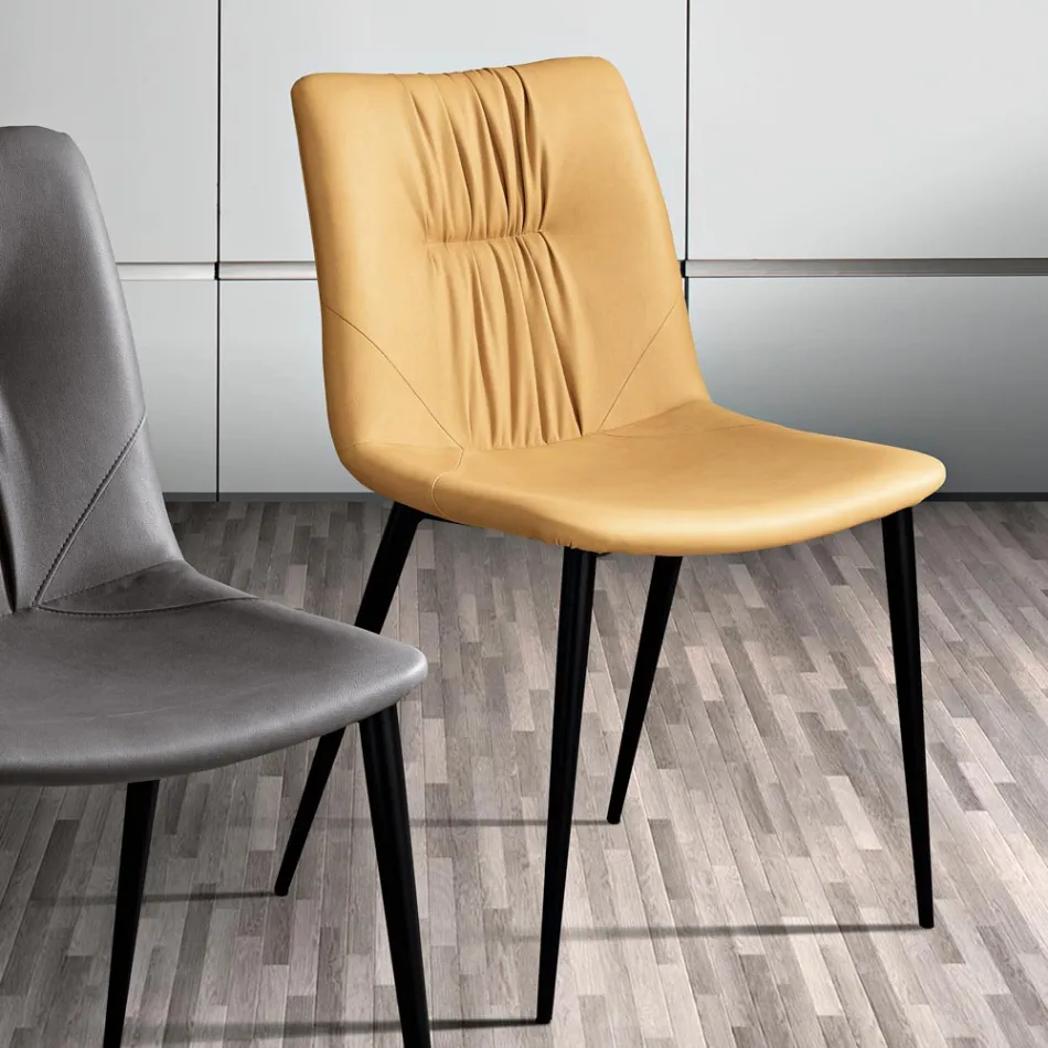 Krzesło do salonu z tkaniny włóknistej z efektem skóry i metalu Made in Italy - Gohan Viadurini