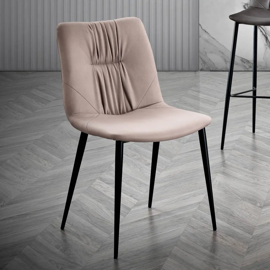 Krzesło do salonu z tkaniny włóknistej z efektem skóry i metalu Made in Italy - Gohan Viadurini