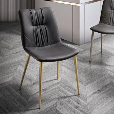 Krzesło do salonu z tkaniny włóknistej z efektem skóry i metalu Made in Italy - Gohan Viadurini