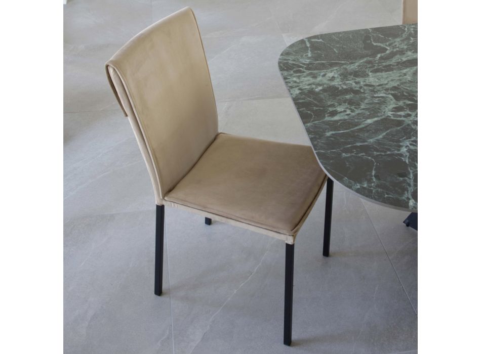 Krzesło do salonu z odpornego na plamy aksamitu i czarnej struktury – Haroon Viadurini