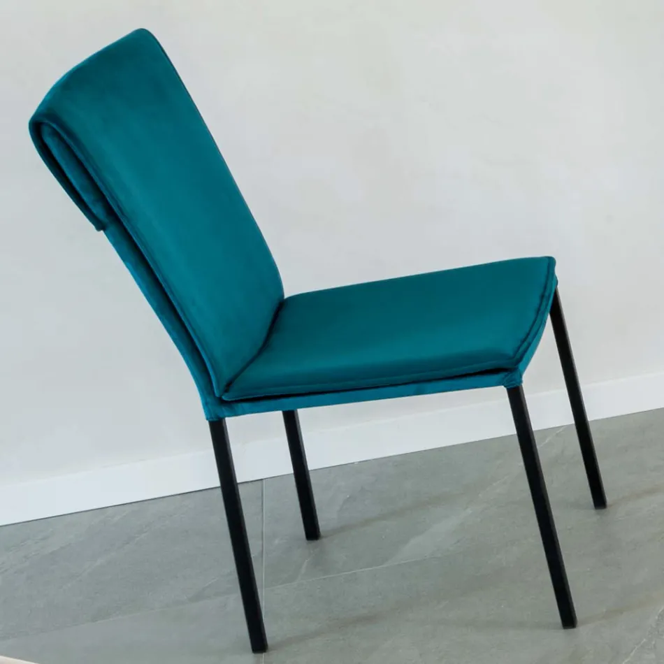 Krzesło do salonu z odpornego na plamy aksamitu i czarnej struktury – Haroon Viadurini