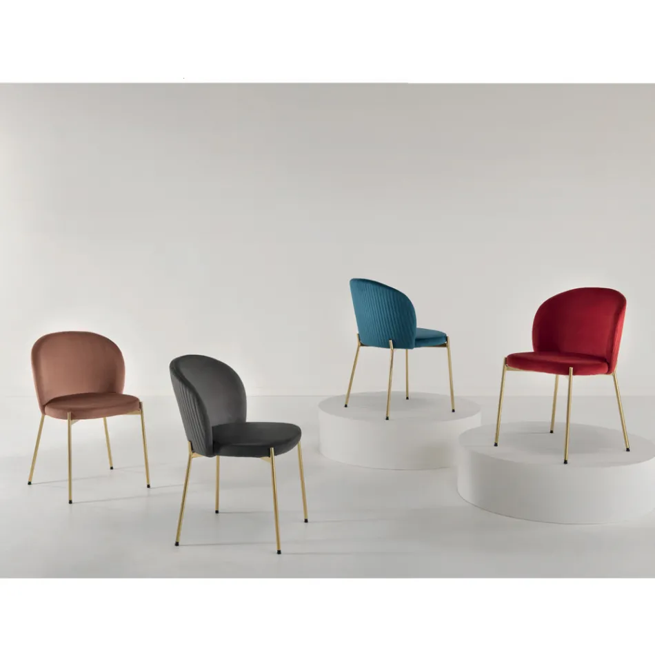Krzesło do salonu z tapicerowanego aksamitu i złotego metalu 4 sztuki - Assunta Viadurini