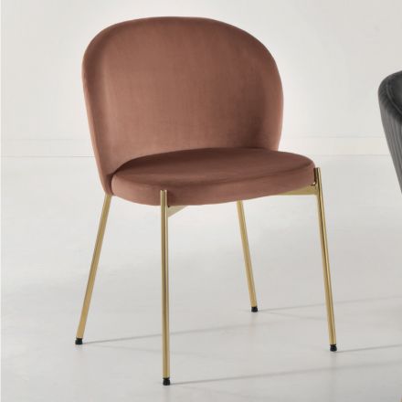 Krzesło do salonu z tapicerowanego aksamitu i złotego metalu 4 sztuki - Assunta Viadurini
