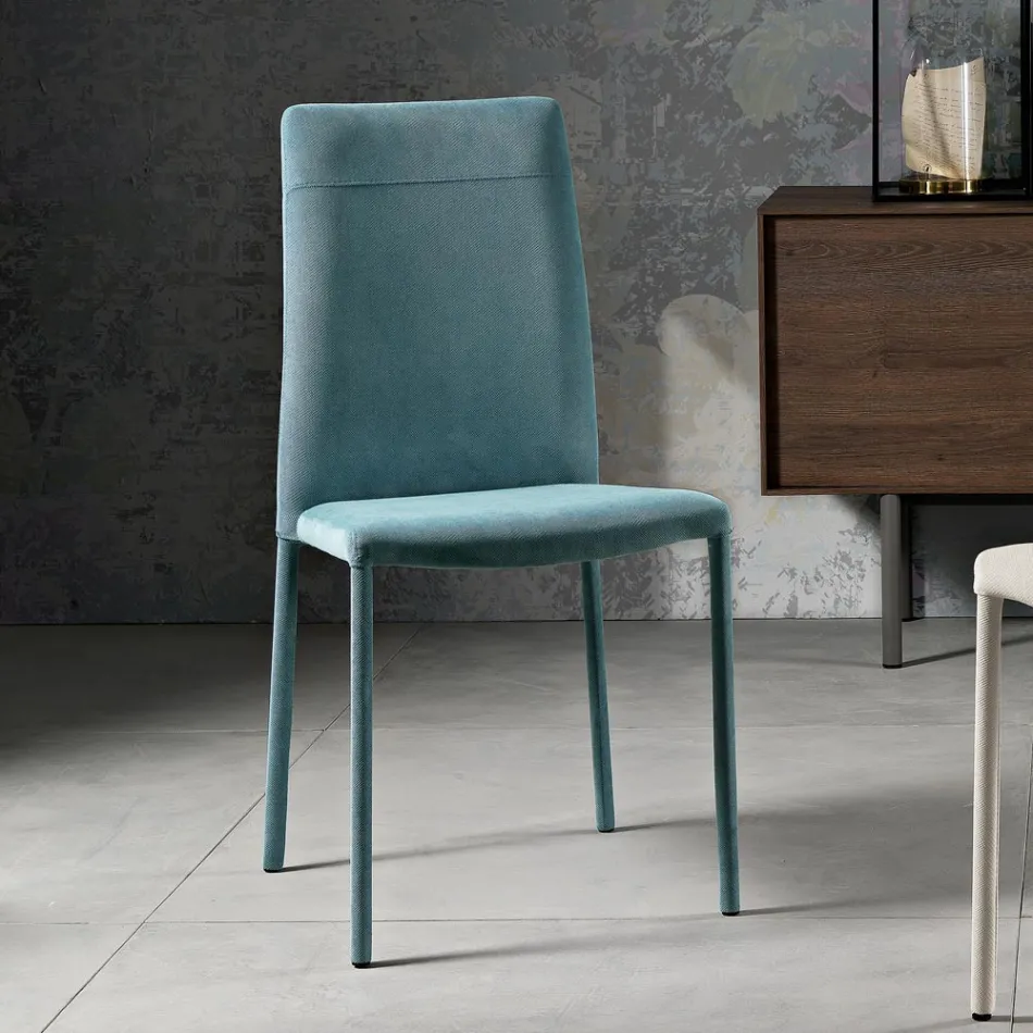 Krzesło do salonu w całości tapicerowane tkaniną Made in Italy - Lorelai Viadurini