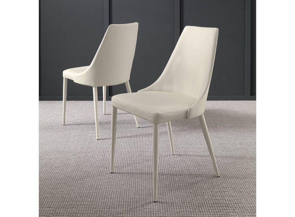 2-częściowe skórzane tapicerowane krzesło do salonu Made in Italy - Neptune Viadurini