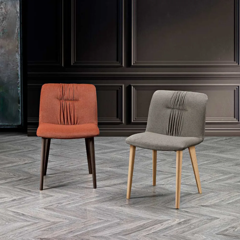 Krzesło do salonu tapicerowane tkaniną i nogami z jesionu - Florinda Viadurini