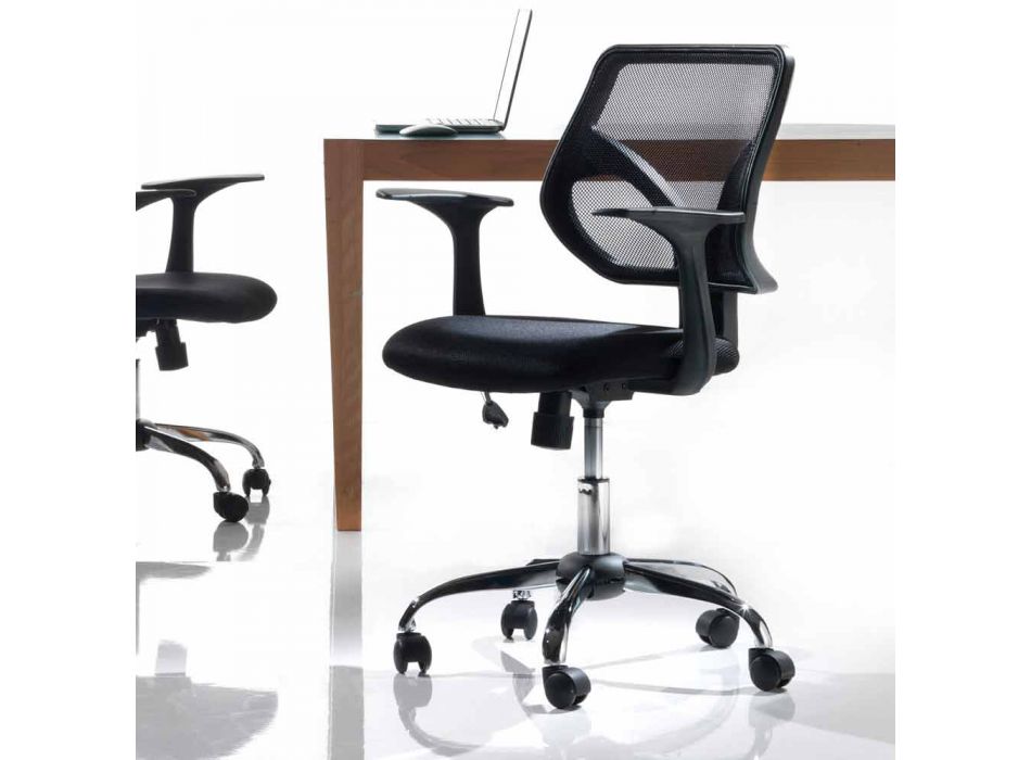 Krzesło biurowe z obrotowymi kółkami w kolorze czarnym Tecnorete i tkaniny - Giovanna Viadurini