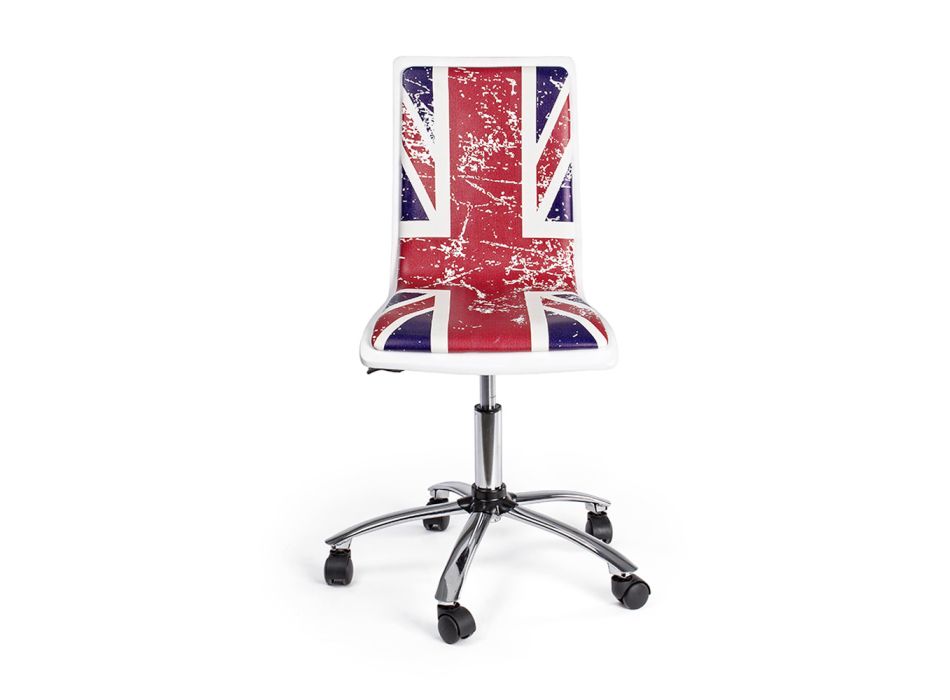 Obrotowe krzesło biurowe ze stali i ekoskóry z nadrukiem flagi - Lollo Viadurini