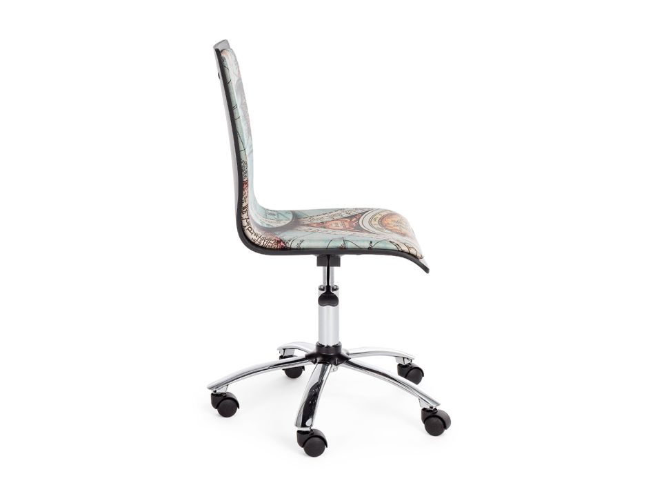 Obrotowe krzesło biurowe ze stali i ekoskóry z nadrukiem mapy - Lollo Viadurini