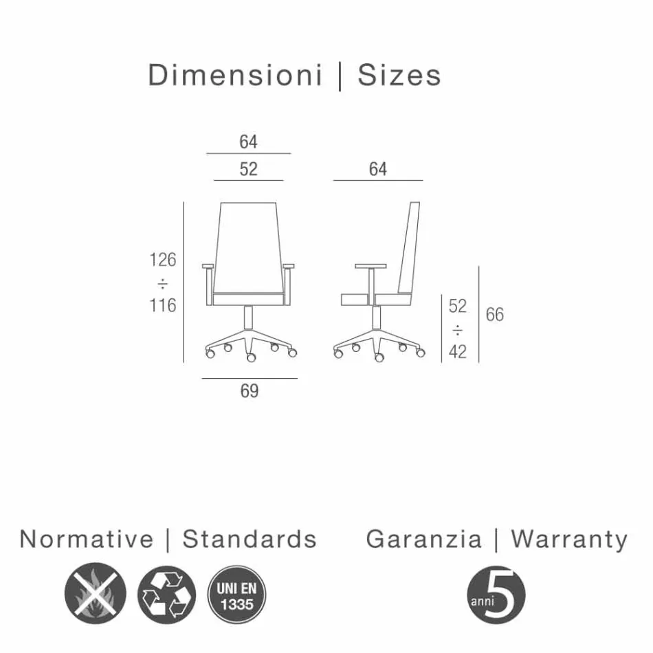 Krzesło biurowe buk tapicerowane typu skóry wołowej kwiat Debora Viadurini