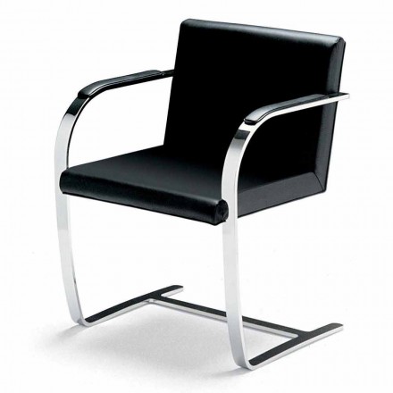 Skórzane krzesło biurowe z chromowaną stalową konstrukcją Made in Italy - kwarc Viadurini