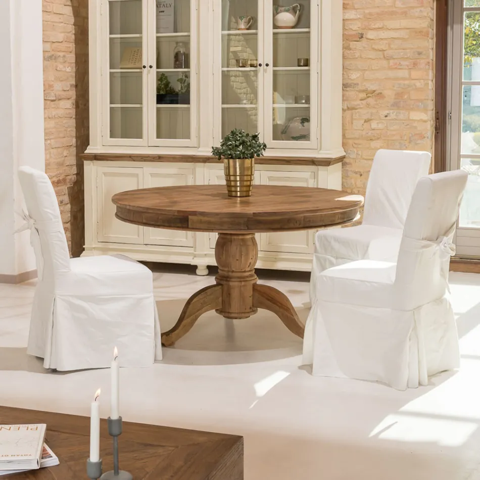 Krzesło ozdobione kokardą do salonu z drewna i bawełny - zjeżdżalnia Viadurini