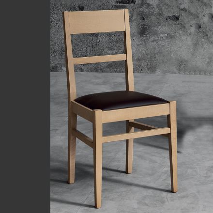Designerskie krzesło kuchenne z drewna bukowego i siedzisko z ekoskóry - Davina Viadurini