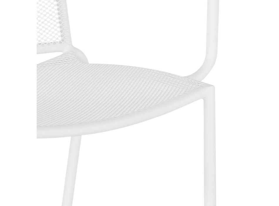 Designerskie krzesło ogrodowe z podłokietnikami, które można sztaplować, z białej stali - Mamagago Viadurini