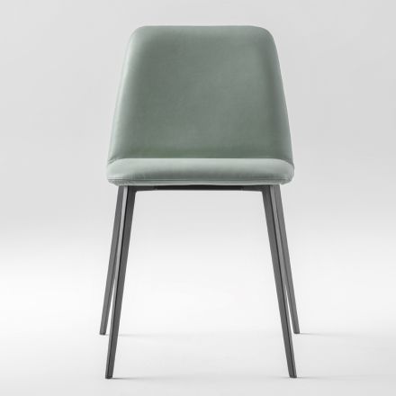 Luksusowe skórzane krzesło z metalowymi nogami Made in Italy, 2 sztuki - Molde Viadurini