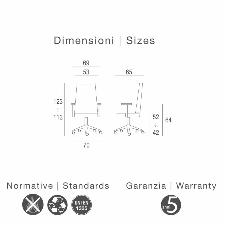 krzesło wykonawczy bydlęca Ada Angelo Pinaffo & Gorgi Viadurini