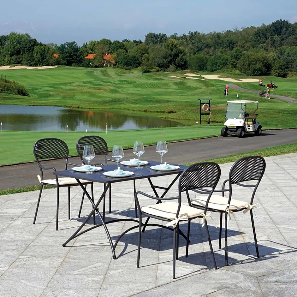 Krzesło ogrodowe z możliwością układania w stos z antracytową żelazną strukturą - Nadege Viadurini