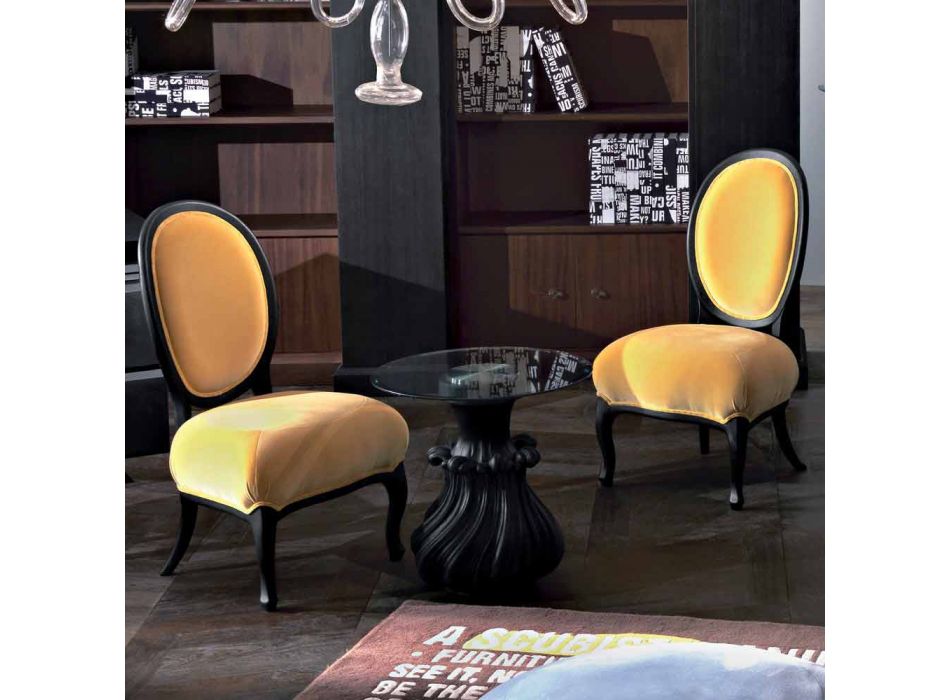 Krzesło tapicerowane z czarnego piaskowanego drewna litego, L60xP51cm, Tati Viadurini