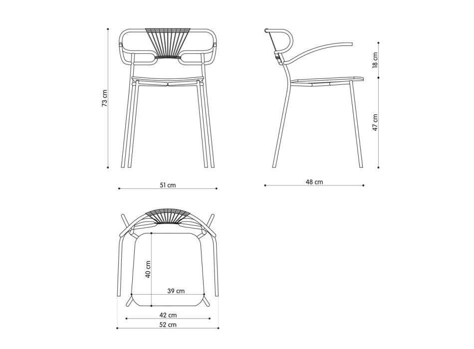 Krzesło z możliwością sztaplowania z metalową konstrukcją i liną Made in Italy, 2 sztuki - Trosa Viadurini