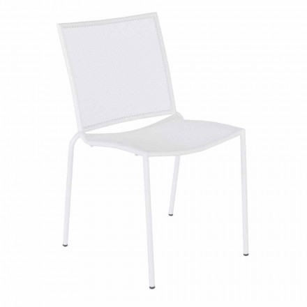 Krzesło ogrodowe z możliwością układania w stosy ze stali malowanej na biało, 4 sztuki - Jaila Viadurini
