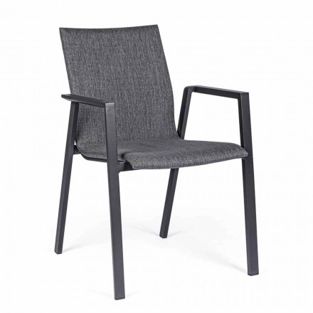 Krzesło ogrodowe z możliwością układania w stosy z tkaniny i malowanego aluminium, 4 sztuki - Assia Viadurini