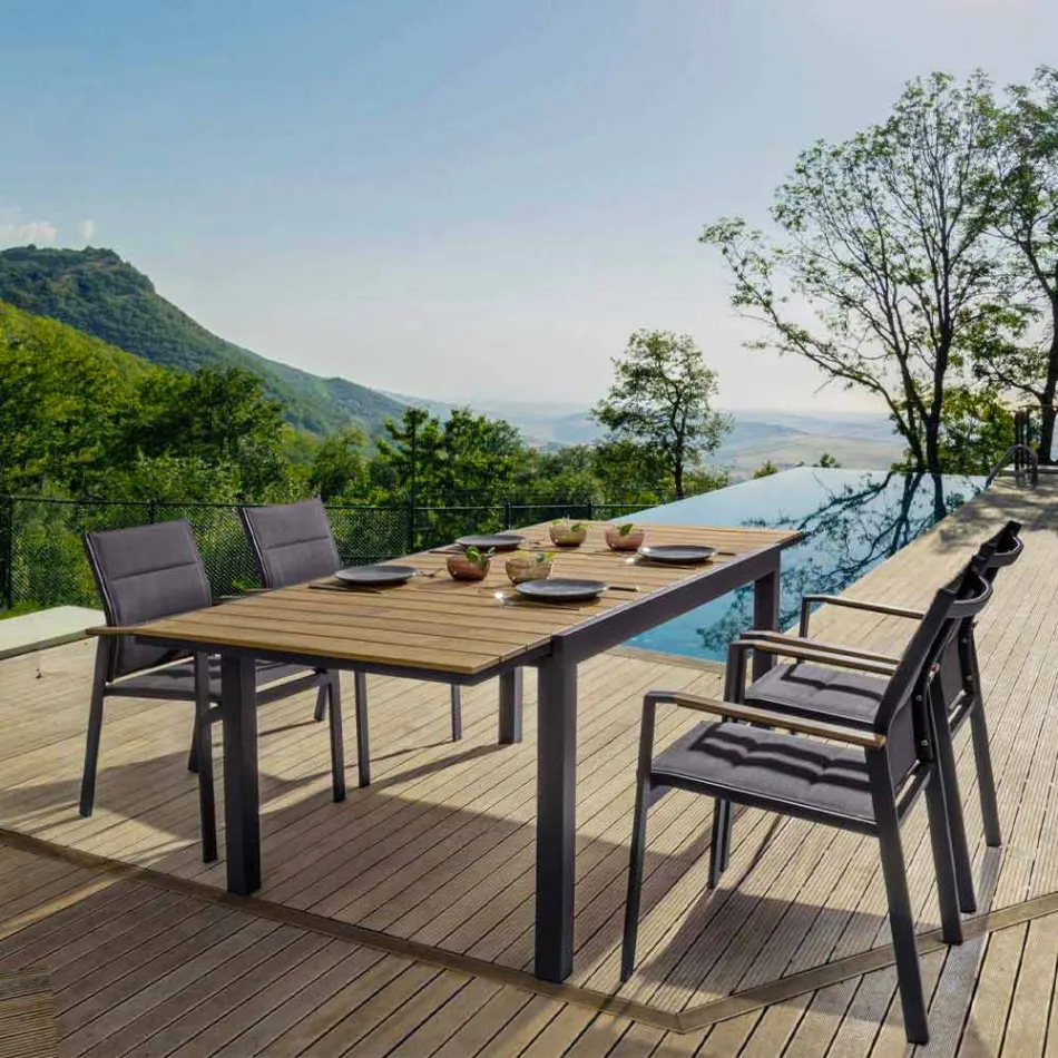 Krzesło ogrodowe z możliwością układania w stos z tekstylenu i antracytowego aluminium, 6 sztuk - miejskie Viadurini