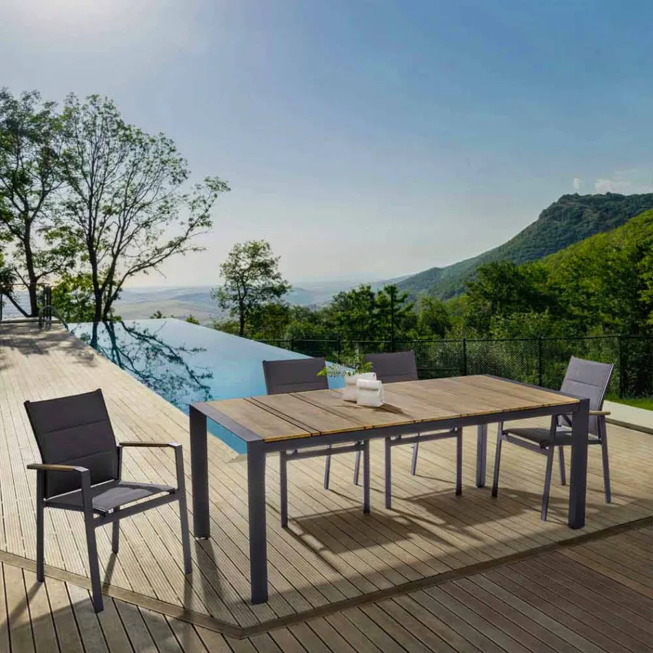 Krzesło ogrodowe z możliwością układania w stos z tekstylenu i antracytowego aluminium, 6 sztuk - miejskie Viadurini