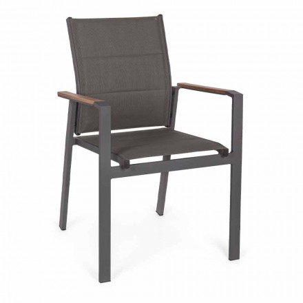 Krzesło ogrodowe z możliwością układania w stos z tekstylenu i antracytowego aluminium, 6 sztuk - miejskie Viadurini