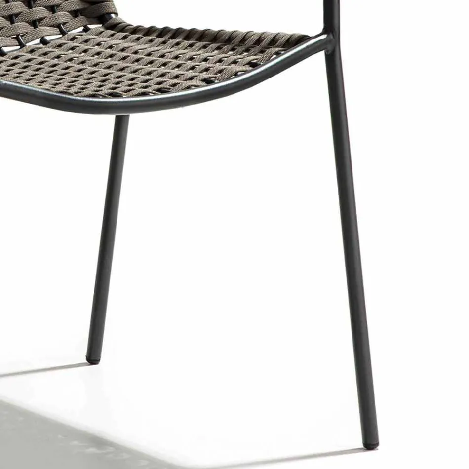 Krzesło ogrodowe do układania w stosy z metalowymi podłokietnikami i liną, 4 sztuki - kabaret Viadurini