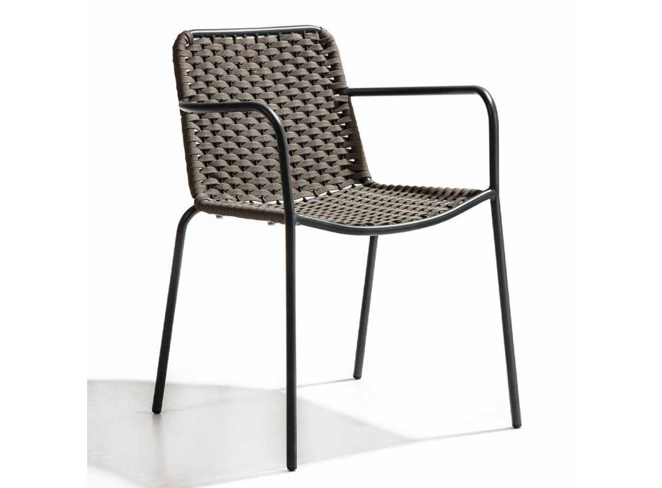 Krzesło ogrodowe do układania w stosy z metalowymi podłokietnikami i liną, 4 sztuki - kabaret Viadurini