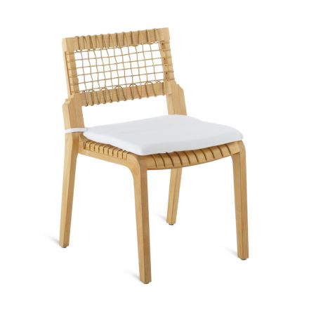 Krzesło ogrodowe do układania w stosy z drewna tekowego i WaProLace Wyprodukowano we Włoszech — Oracle Viadurini