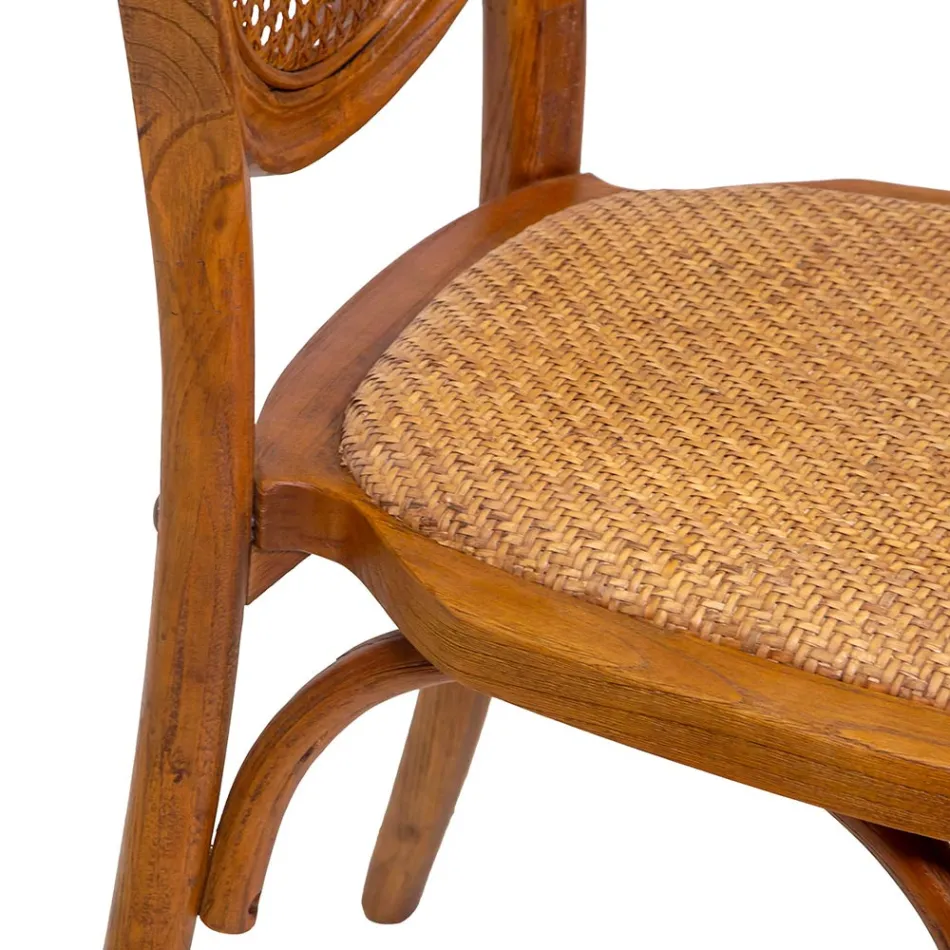 Sztaplowane krzesło do salonu z drewna Ailando i słomy wiedeńskiej - Laguna Viadurini