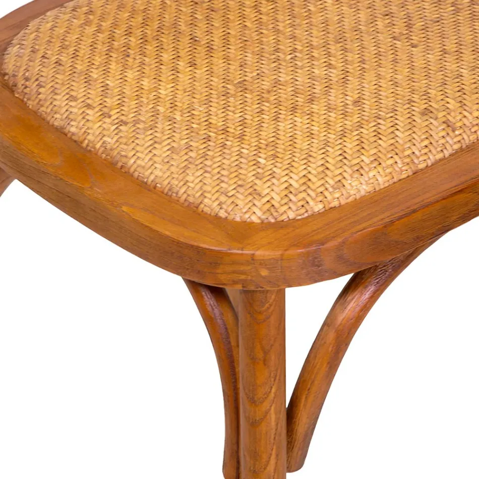 Sztaplowane krzesło do salonu z drewna Ailando i słomy wiedeńskiej - Laguna Viadurini