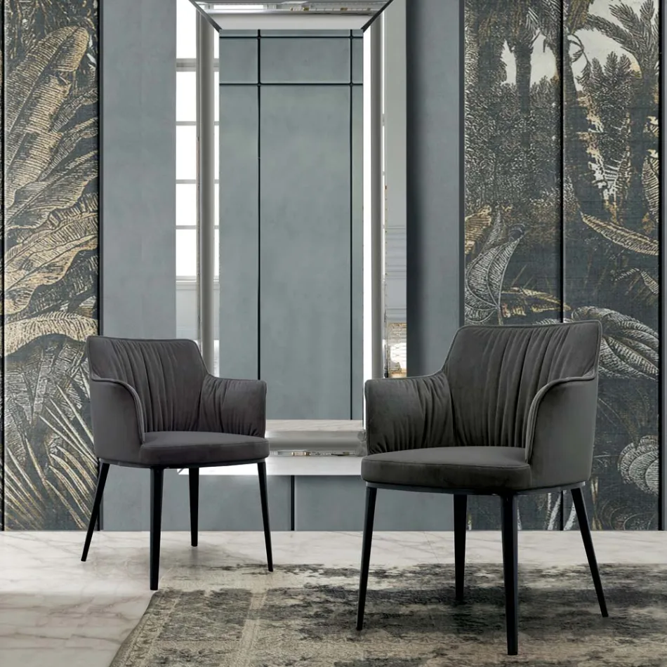 Krzesło stalowe z siedziskiem pokrytym aksamitem Made in Italy - Arisa Viadurini