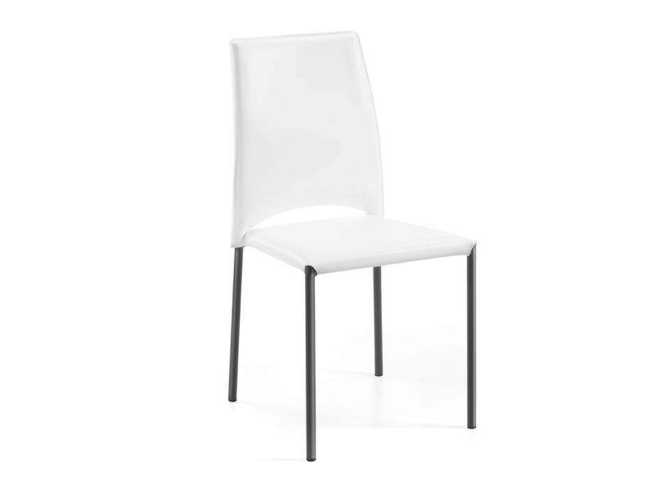 Białe skórzane krzesło i czarne stalowe nogi Made in Italy - Clouds Viadurini