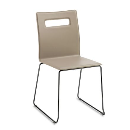 Krzesło ze skóry w kolorze taupe i nóg w kształcie sań Made in Italy - Pallina Viadurini