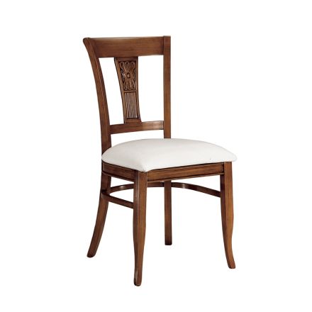 Krzesło z białej ekoskóry i patynowanego drewna wiśniowego Wyprodukowano we Włoszech - Dolomit Viadurini