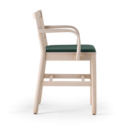 Krzesło z litego drewna bukowego z podłokietnikami i wyściełanym siedziskiem Made in Italy - Nora Viadurini