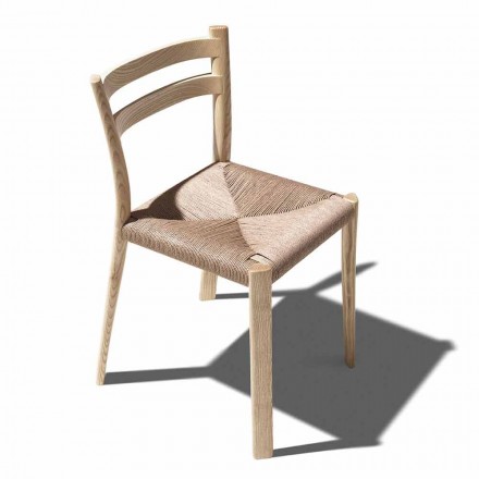 Krzesło z litego jesionu z ręcznie tkanym siedziskiem Made in Italy - Buri Viadurini